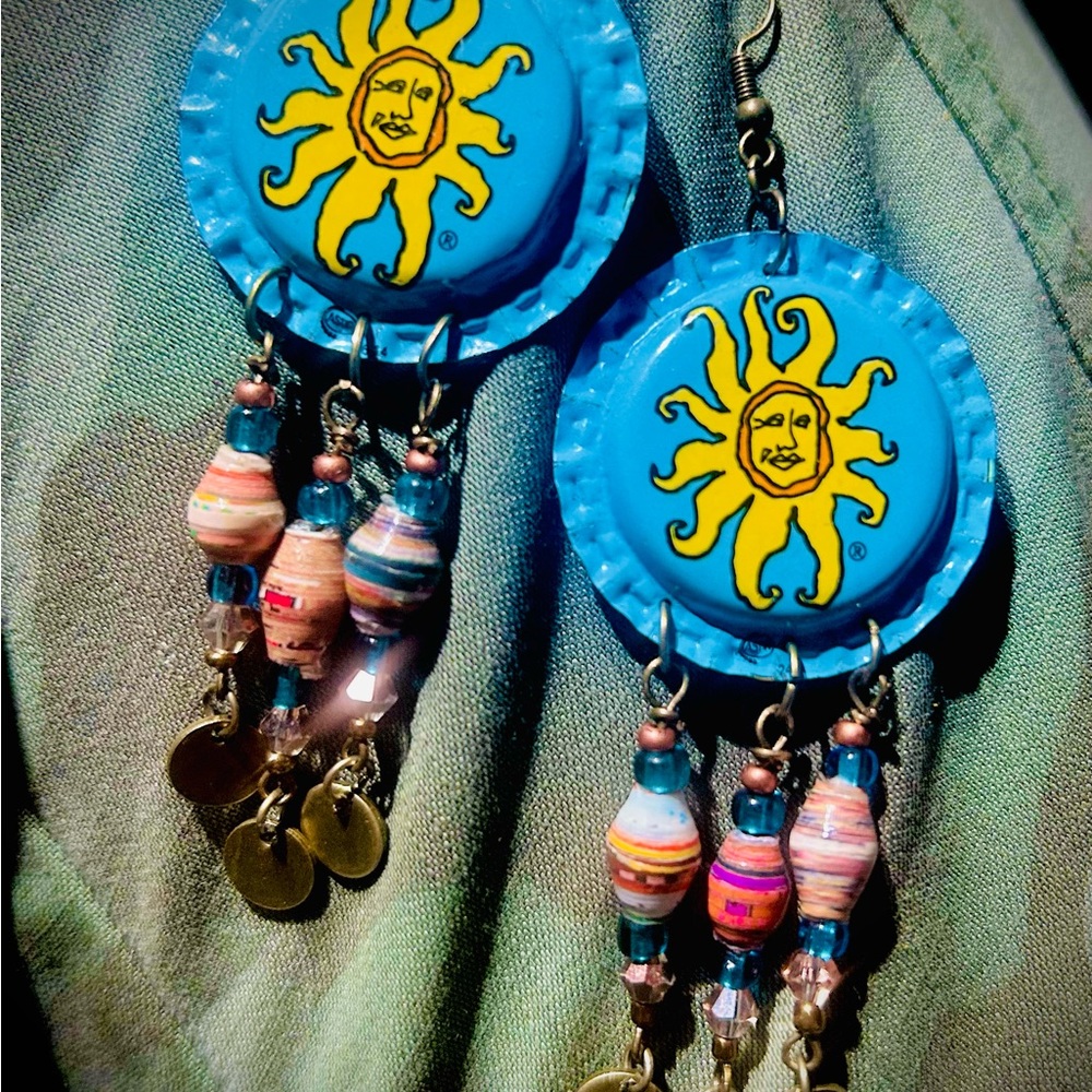 Sunburst Blue Dangle Earrings